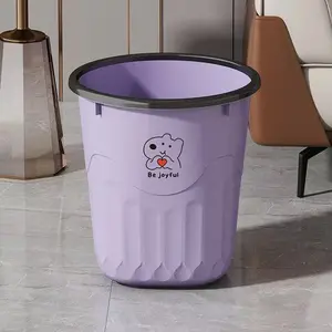 CuteLilacBin Cartoon Print Open Top Waste Bin Light Purple Household Bin For Bedroom Bathroom Apartment Spring Home Decor