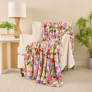 Velvetsoft Throw with Soft Floral Design Single-Sided Printed Soft Blanket Cozy Lightweight Flannel for Sofa Bed Bedroom All Season Warm Plush Blanket for Home Decor and Gifting Made in the USA
