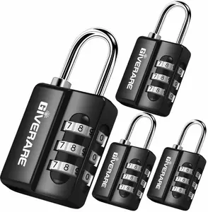 4 Pack Combination Lock, 3-Digit Padlock Keyless, Resettable Luggage Locks for Backpack, Gym & School & Employee Locker, Weatherproof Travel Lock for Fence, Backyard Gate, Hasp, Case-Black