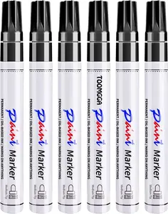 Black  Pens Permanent  Markers - 6 Pack Oil Based Marking Pens, Medium Point, Quick Drying and  Pens for Rock Painting  Tyre Metal, Plastic, Canvas,
