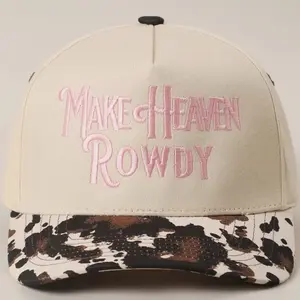 Make Heaven Rowdy Embroidered Cap with cowprint Brim for Stylish Outfits