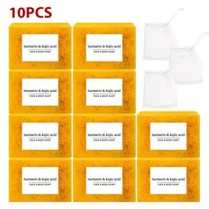 10 piece set of Lemon Turmeric Turmeric Kojic Acid Particle Soap, Turmeric Cleansing Soaps, containing shea butter, vitamin C, to make skin tone more even. Body and facial cleansing soap, to create healthy and smooth skin, suitable for all skin types