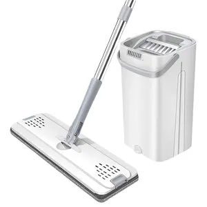 [Hands-Free | Wet&Dry] Durable Hands-Free Flat Dust Mop With Bucket | Wet And Dry Cleaning, Perfect For Bedroom, Kitchen, Living Room, Bathroom | Household Floor Mop Tool