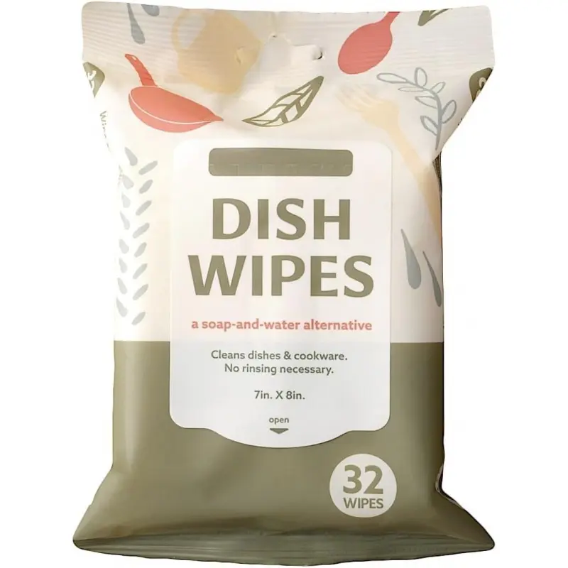 Food-Grade Plant Fiber Eco-Friendly Biodegradable Unscented Pre-Moistened No-Rinse Dish Wipes, 32 Sheets (7x8 in) - Soap-and-Water Alternative for Home, Outdoors Use