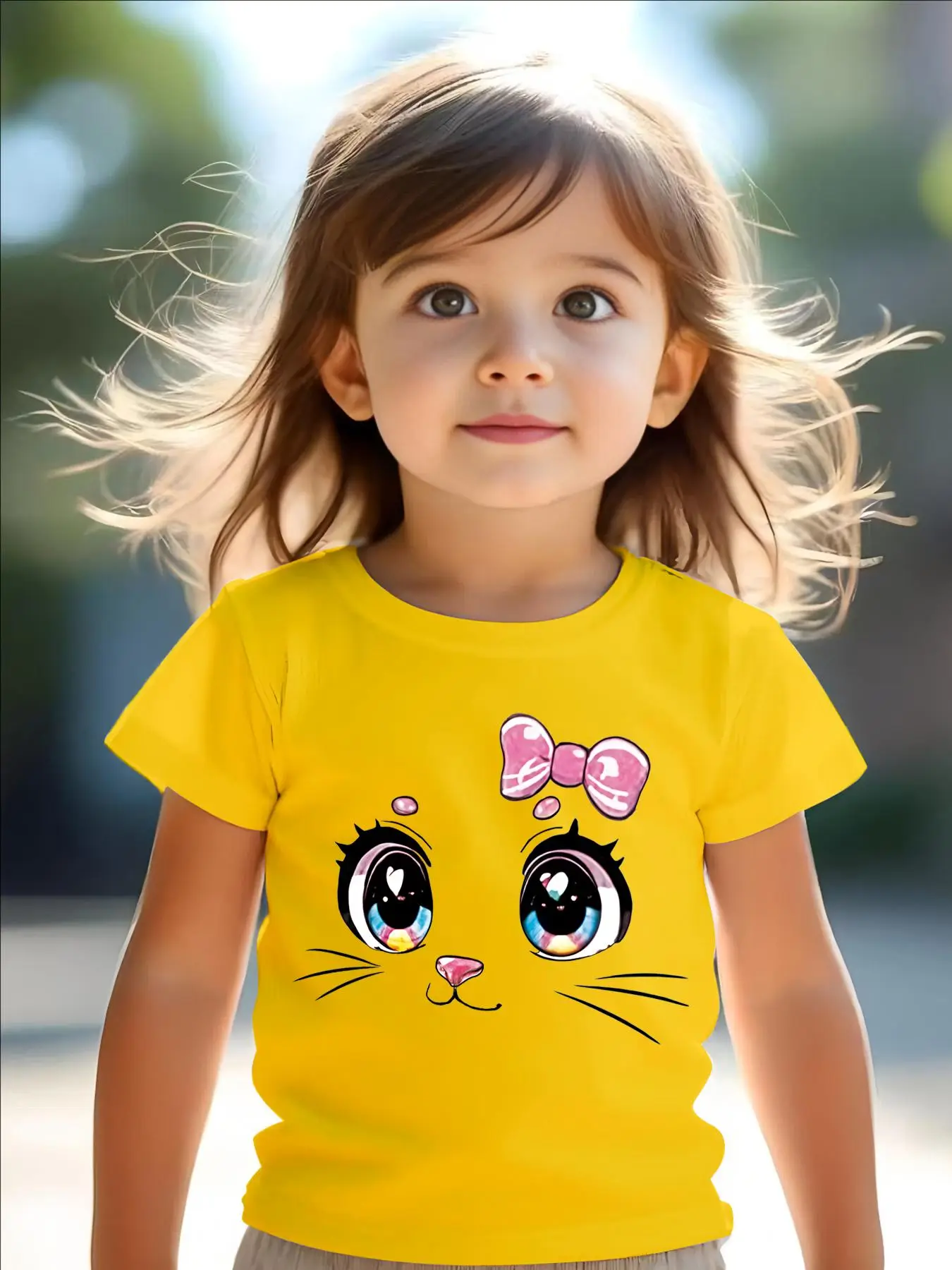 Cute Cat Print Round Neck Tee, Casual Short Sleeve T-shirt for Summer, Kids Clothes for Daily Wear, Casual Tee Tops, Funny Graphic Tees