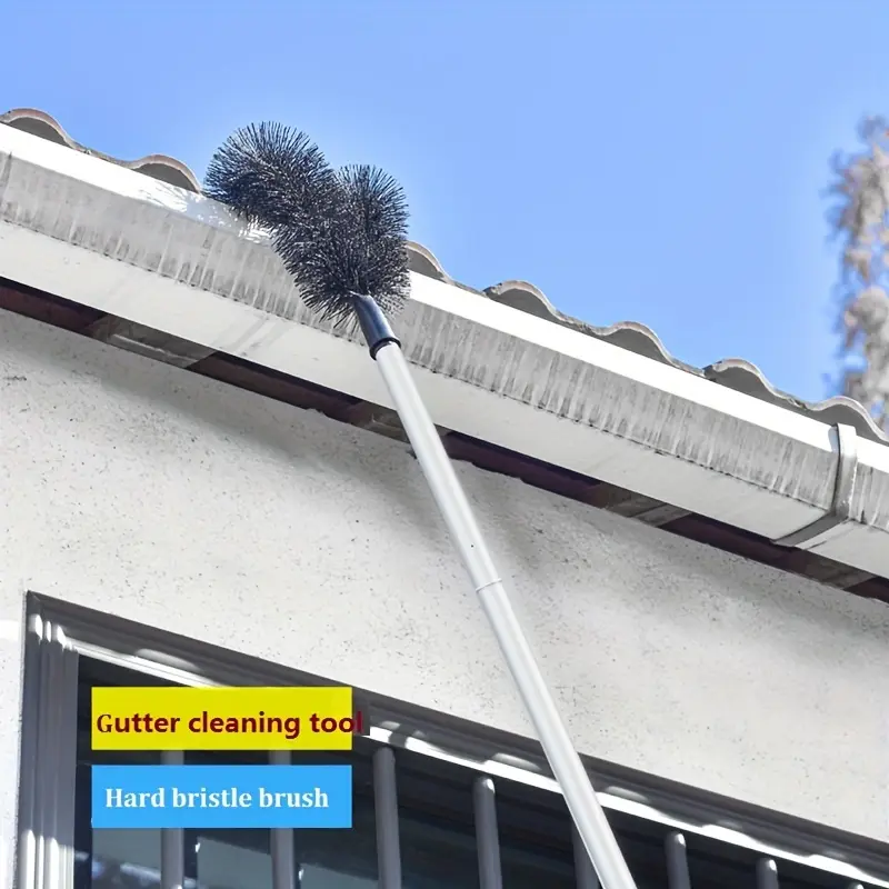 1 Set Gutter Cleaning Tool, Cleaning Supply, 7.48ft. Long Ground Gutter Cleaning Tool, Splicable Style, 7-Section, Gutter Cleaner Easily Removes Roof Leaves and Debris(7 Tubes and 1 Black Bristle Brush Head)