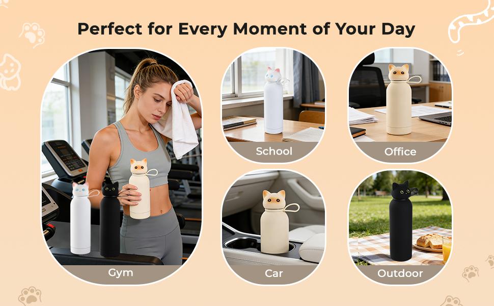 Vacuum Insulated Stainless Steel Water Bottle, Cute Cat Lid Tumbler for Cold & Hot, Coffee Travel Mug, Leakproof, Gifts