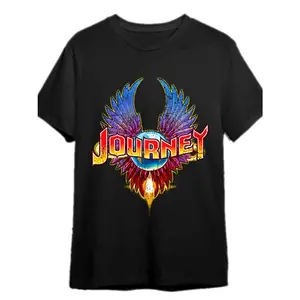 [Vintage Cotton T-Shirt] 100% Cotton Men's Vintage Rock Band Graphic T-Shirt | Crew Neck Tee with Journey Logo & Winged Globe Design, Regular Fit Casual Short Sleeve Top for Summer & Year-Round Wear Menswear Unisex