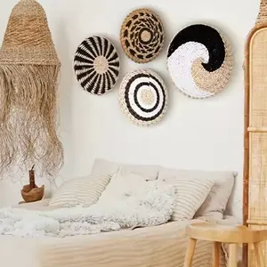 Boho Decor 4-Piece Set of Woven Tassel Wall Baskets - Ornaments, Hanging Decoration Lightweight Hangable Decorative