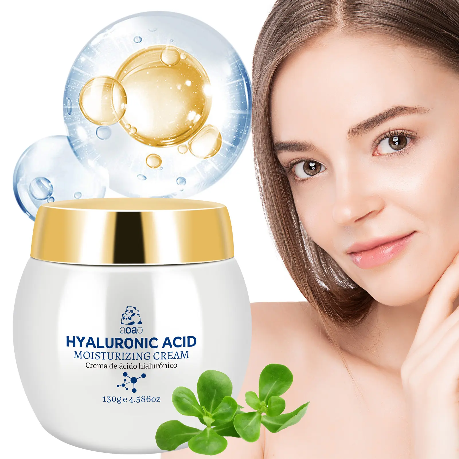 AOAO Hyaluronic Acid Moisturizing Cream with Hyaluronic Acid, Vitamin E, Ceramides & Purslane, 130g