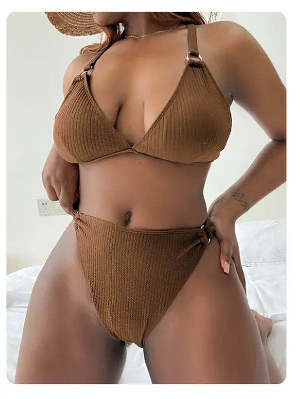 0XL - 4XL Ribbed Bikini Large Size Swimwear Plus Size Women Swimsuit Female Two-piece Bikini set Bather Bathing Suit Swim V3996D