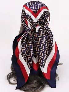 1pc New Fashion elegant 90X90cm Printed Square Silk Neck Scarf sun protection Shawl Luxury Headband Bandana Decorative Wrap