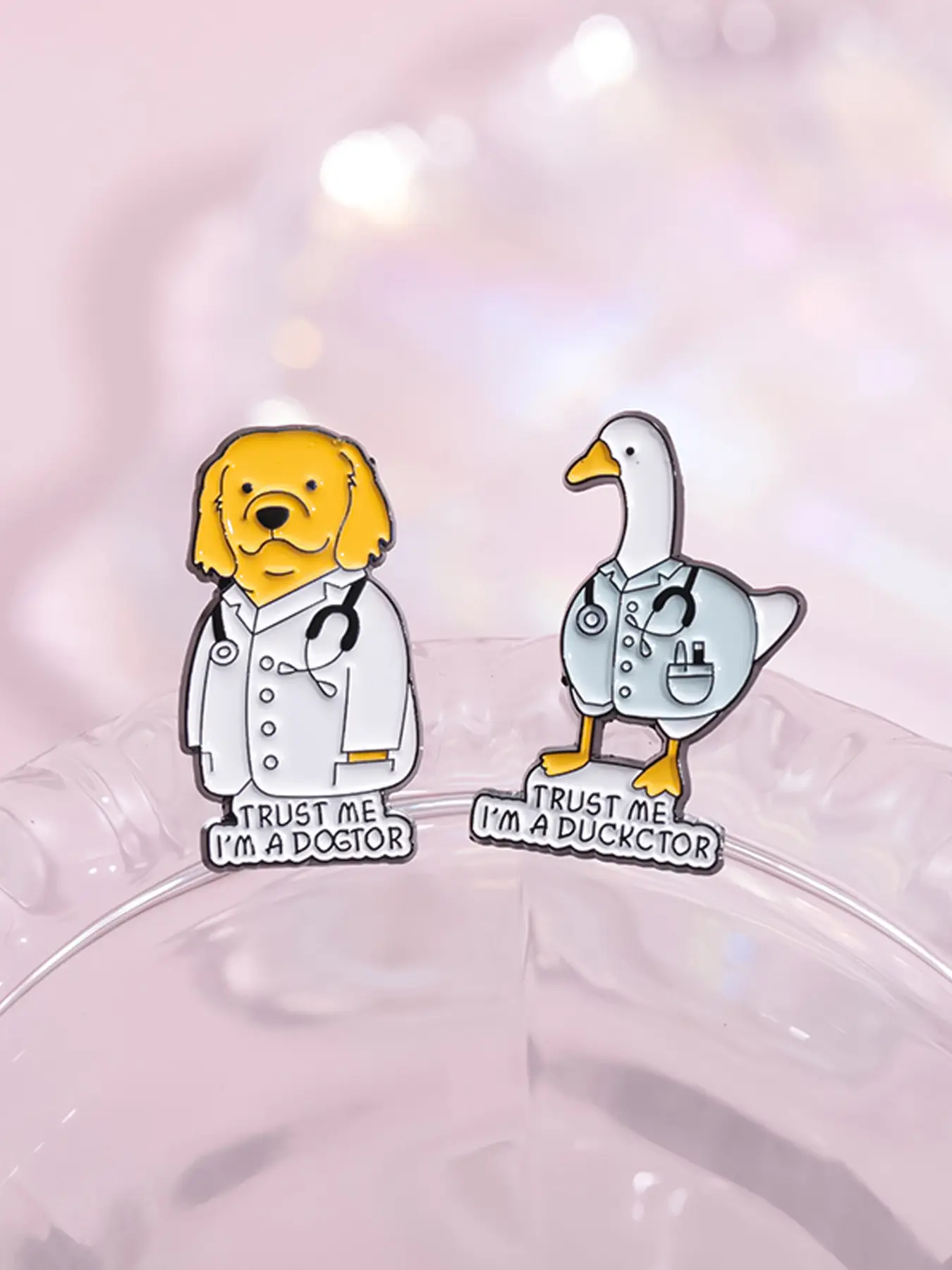 2-Piece Cute Duck Doctor Dog Enamel Pin Set, Durable Metal Pins, Creative Animal Metal Brooch Backpack Accessories Shirt Collar Badges Jewelry Gift