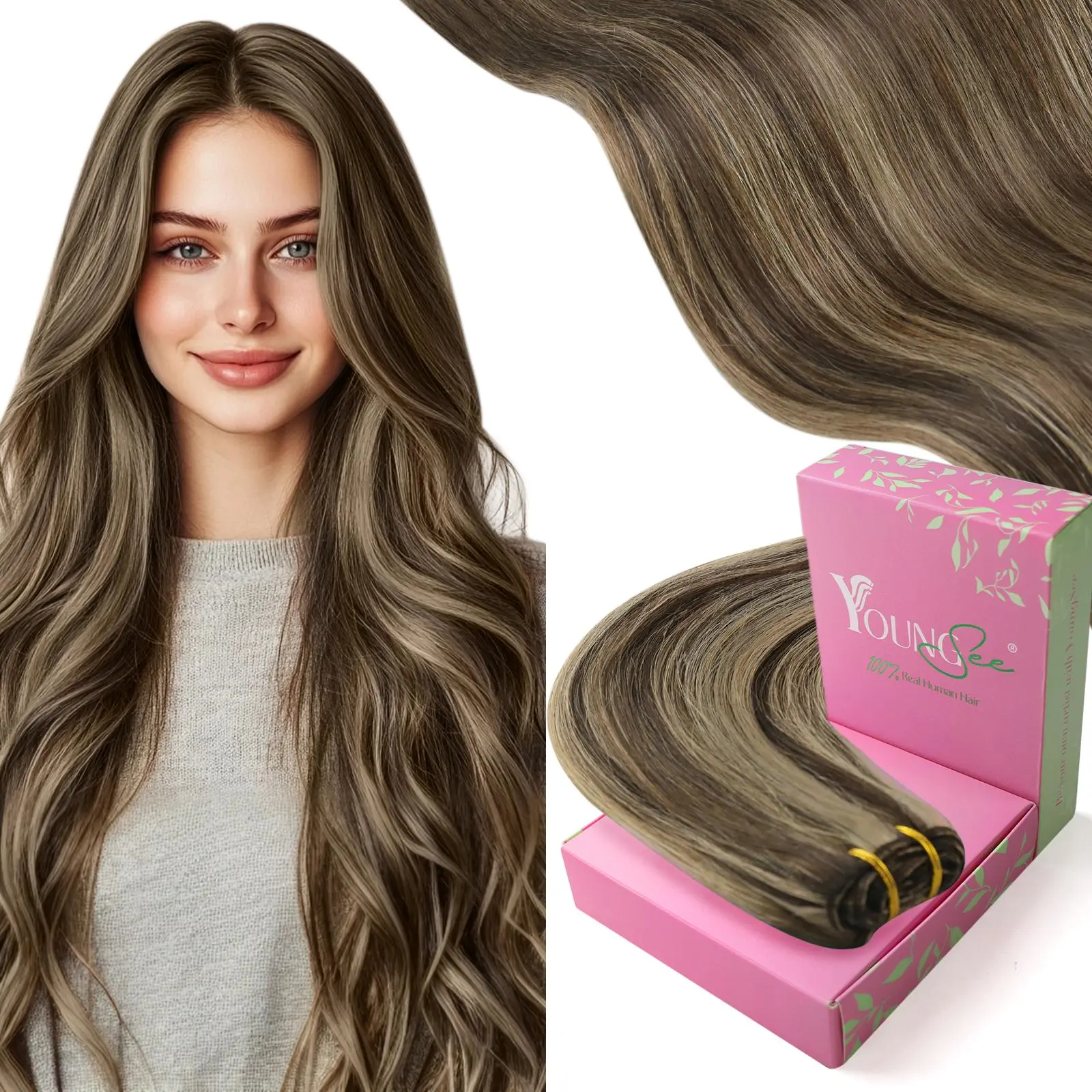 YoungSee Sew in Hair Extensions Human Hair Double Weft Hair Extensions Long-Lasting and Durable Human Hair for Women #TikTokShopBlackFriday Natural Straight Hair Realistic Hairpieces