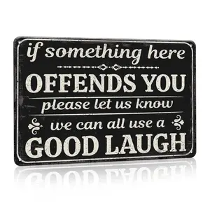 Letter Pattern Metal Plaque, If Something Here Offends You Please Let Us Know We Can All Use A Good Laugh Letter Wall Art Home Decor for Bathroom Living Room