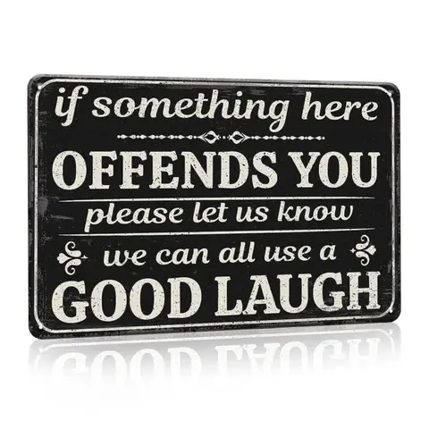 Letter Pattern Metal Plaque, If Something Here Offends You Please Let Us Know We Can All Use A Good Laugh Letter Wall Art Home Decor Products for Bathroom Living Room