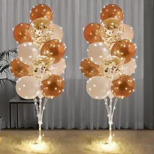 2 Set Champagne Gold Balloon Stand Kit With String Light, Floor Balloon Holder Centerpieces for Wedding Propose Birthday Party
