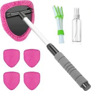 Car Windshield Cleaning Tool Set, Extendable Handle, 8-Piece Kit with Reusable Brushes, Includes Vent Cleaner Brush