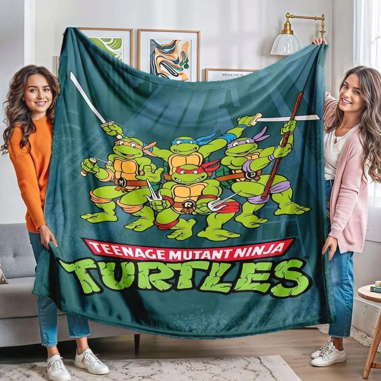 Teenage Mutant Ninja Turtles Retro Anime Blanket, Flannel Blanket, Classic Characters & Logo, Base, Soft & Skin-Friendly, Nostalgia, Couch Cover, Blankets for Sofa, Bedroom Decor