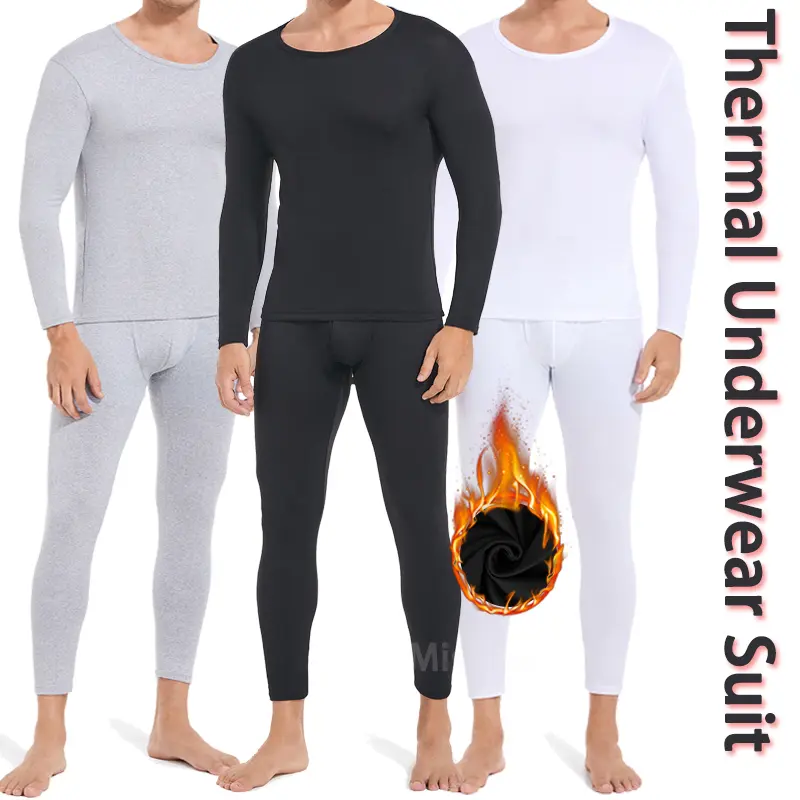 Cattibor Men's 2025 Plain Thermal Underwear Set - 1/2/3 Pack Long Sleeve Base Layer Top & Pants, Menswear for Indoor Warm Sleepwear & Loungwear