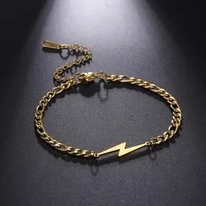 Lightning Pendant Bracelet Stainless Steel Figaro Chain Bracelet for Women Men Fashion Charm Jewelry for Couple Party Gift