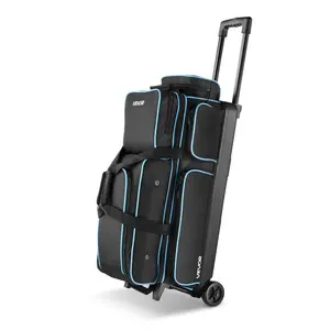 fathersdaygift VEVOR Bowling Ball Bag, 3 Ball Double Roller Bowling Bag with Wheels, Featuring a Separate Compartment for Shoes (Up To US Size 16) Oversized Accessory Pocket, Retractable Handle Extends to 41.34 in