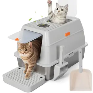 3IN1 Stainless Steel Cat Litter Box with Lid, XL Cat Litter Pan, Enclosed Metal Litter Box with 2x Litter Scoop & Filter Pedal, Front & Top Dual Entry, dealsforyou, summerwins, restock, dealsforyoudays, DFYD