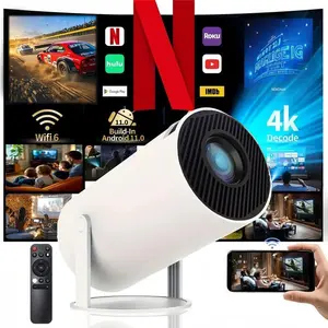 [US warehouse] Smart Portable Outdoor 4K Projector with WlFl 6&Bluetooth 5.0, Projector for Home and Outdoor UseHome Cinema Birthday Gift，Auto Keystone Correction,40"-130" Screen,180° Flip,Android 11.0,Round Design Movie Projector Audio Automatic