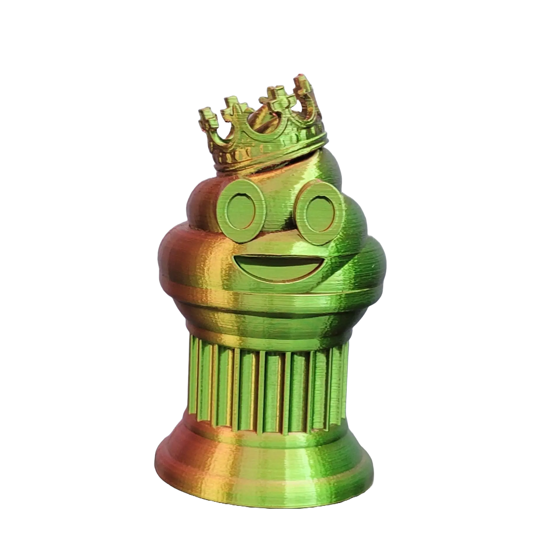 Znet3D King Poop Emoji Trophy - Fun Award & Gift - Handmade w/Additive Manufacturing - 6" inches Tall - Featuring a Solid Poop Emoji with a Crown, Secured on a Column Pillar (Red/Green)