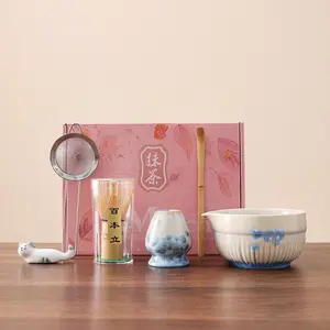 6-Piece Japanese Matcha Tool Set, Tea Making Tools in Elegant Gift Box, Includes Matcha Bowl, Whisk, and Cute Cat Decoration, Perfect Gift for Friends and Loved Ones