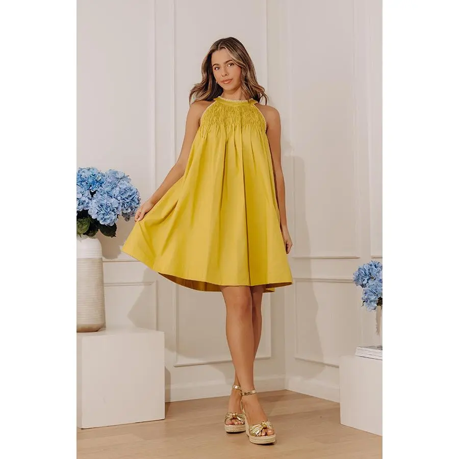 Sweet Breeze A-line Mini Dress in Chartreuse