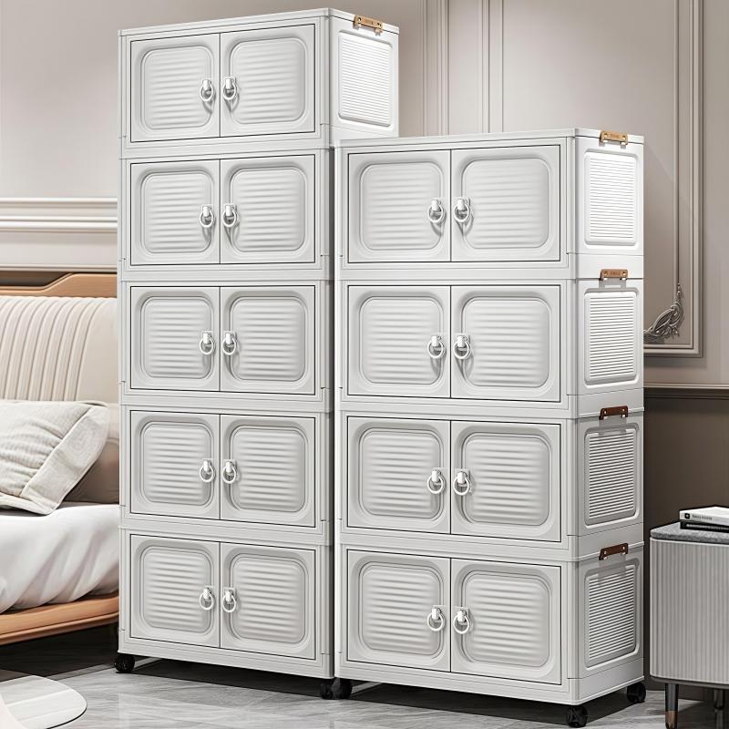 Large-capacity foldable storage bins for 2, 3, 4, or 5 tiers; stackable storage boxes with lids and wheels; space-saving and easy to assemble; ideal for bedrooms, living rooms, and closets; versatile home storage solution