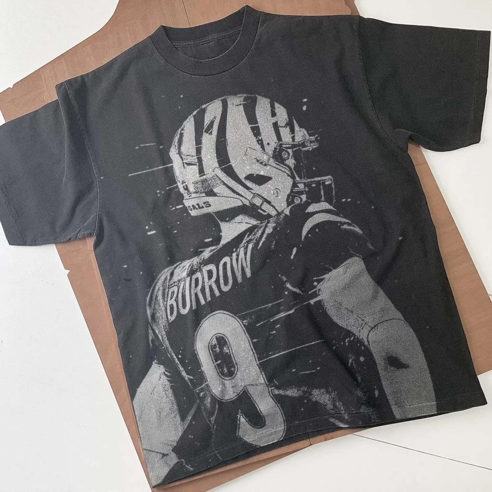 Joe Burrow shirt Handmade Bleached t-shirt Cincinnati Football Bleached Unisex Faded black cotton t-shirt, Gift for him Gift for her [Gilan - Comfort Color]