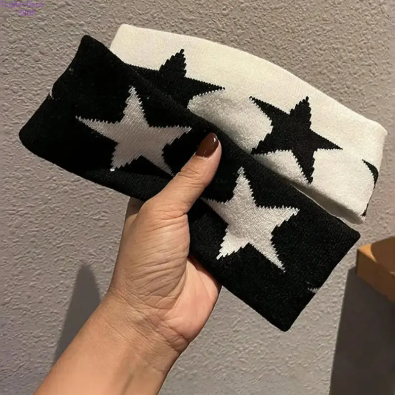 Unisex Knitted Sports Headband with Embroidered Star Pattern, Y2K Fashion Sweat-Wicking Hair Band for Gym, Training & Casual Wear, Breathable Athletic Hair Accessory for Daily Workout, Workout Headbands