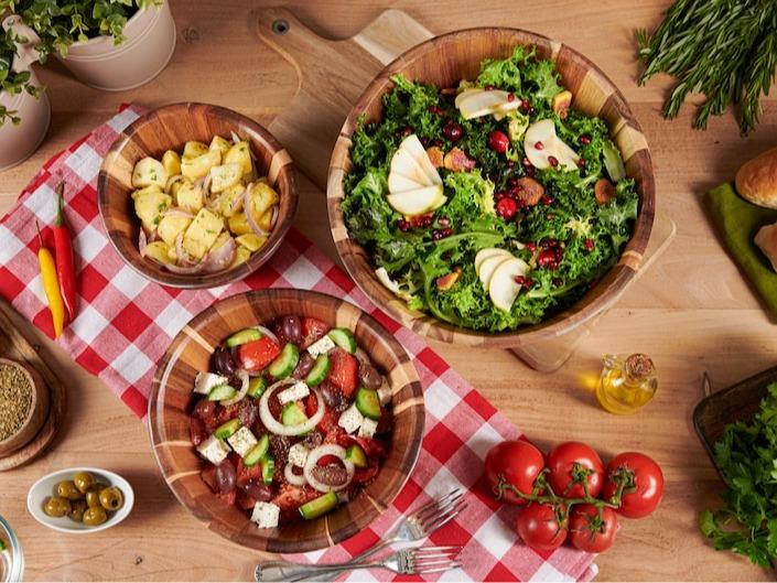 Wavy Wooden Salad Bowl Set (3 pc) 12″-10″-8″ | Hand-Carved Acacia Serving & Mixing Bowls for Salad, Fruit and More | Woodenhouse