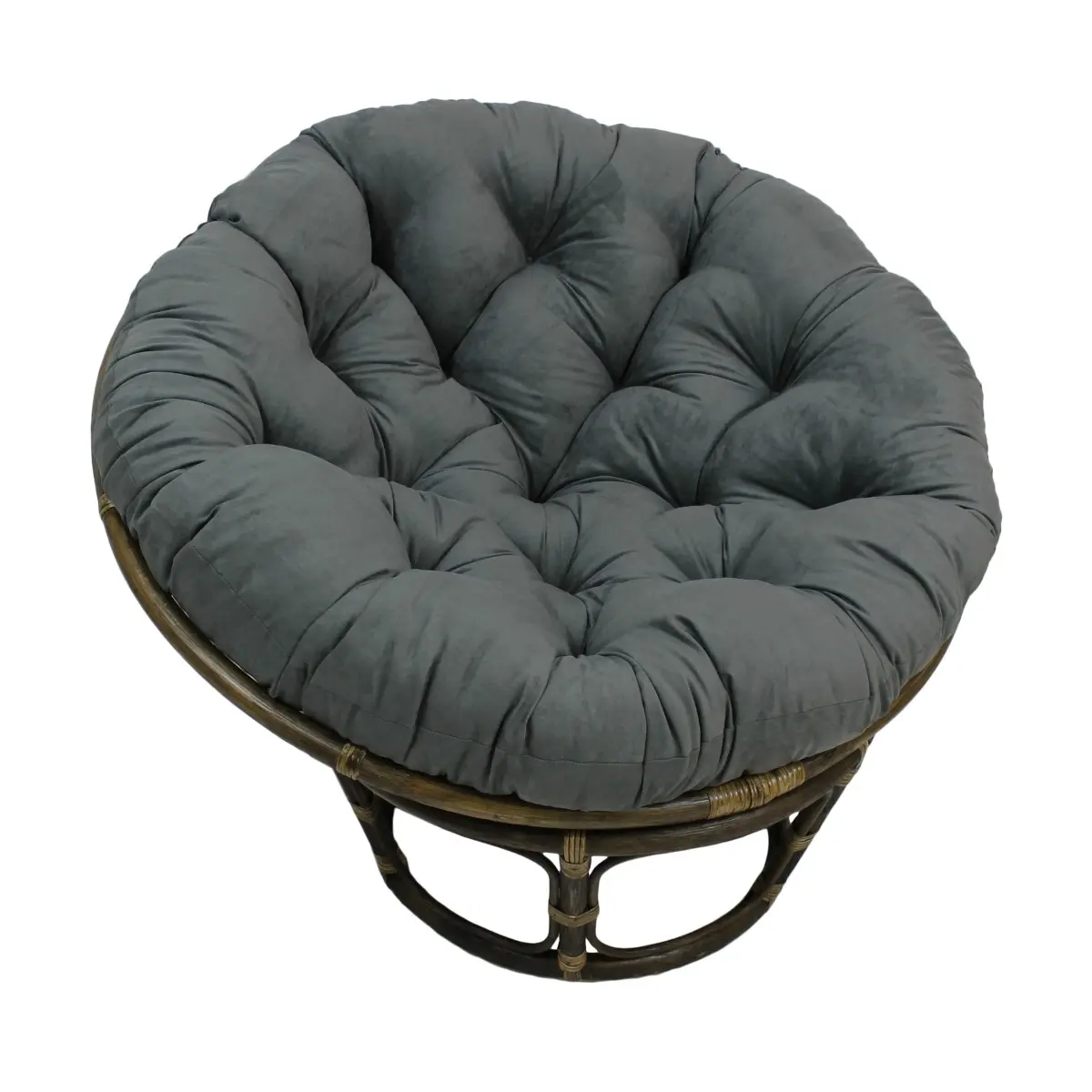 212 MAIN Bali Series Outdoor 42 in. Rattan Frame Round Form Papasan Chair with Plush Micro Suede Cushion, Grey, Comfortable Seat