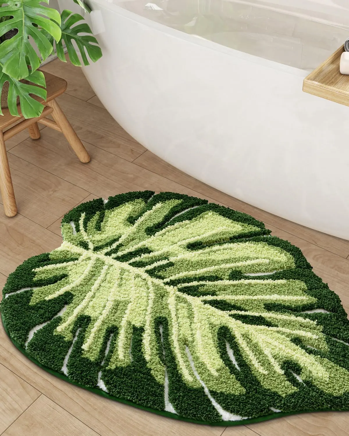 LUMI Cute Bathroom Rugs with Green Leaf Plant, Soft, Fluffy, Plush, Absorbent, Quick Dry, Non Slip, Machine Washable, 23.5"x31.5", Monstera