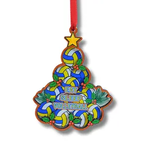 Volleyball Ornament, Volleyball Ornaments For Christmas Tree, 2 Layered Wood Christmas Ornament, Gifts for Team Teen Girls, Gifts for Players, Teammates, Sports Lovers, Party Tree Decoration