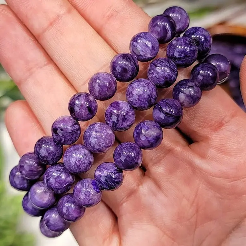 Charoite Crystal Beaded Bracelet, 8mm Round Bead Purple Crystal Stretchy Bracelet for Stacking, Healing Meditation Chakra Balance Protection Yoga Bracelet, Women Men Bracelet, Gift for Her him, Birthday gift Anniversary Valentine's Day gift