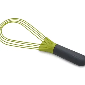 Twist Whisk 2-In-1 Collapsible Balloon and Flat Whisk Silicone Coated Steel Wire, Gray/Green, Kitchen Utensils - Egg