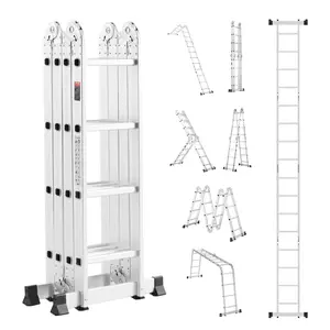 【fathersdaygift】VEVOR Multi-Purpose Folding Ladder, 7-in-1 Tall Extension Step Ladder, A Frame 4 Step Telescoping Ladder, 15.5ft Reach Height Heavy Duty Adjustable Ladder, 330 lbs Capacity for Home Outdoor
