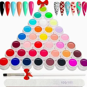 36 Colors Nail Art Gel Paint Kit, 38PCS Polish Set With Brush for DIY Design At Home, Solid Polish for DIY, Nails Kits Gift for Women