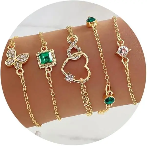 You Are More Beautiful Than You Think Gold Bracelets for Women 14K Gold Plated Dainty Layered Chain Bracelets Adjustable Cute Bangle Link Bracelet Set with Butterfly Heart & Gemstone Charms