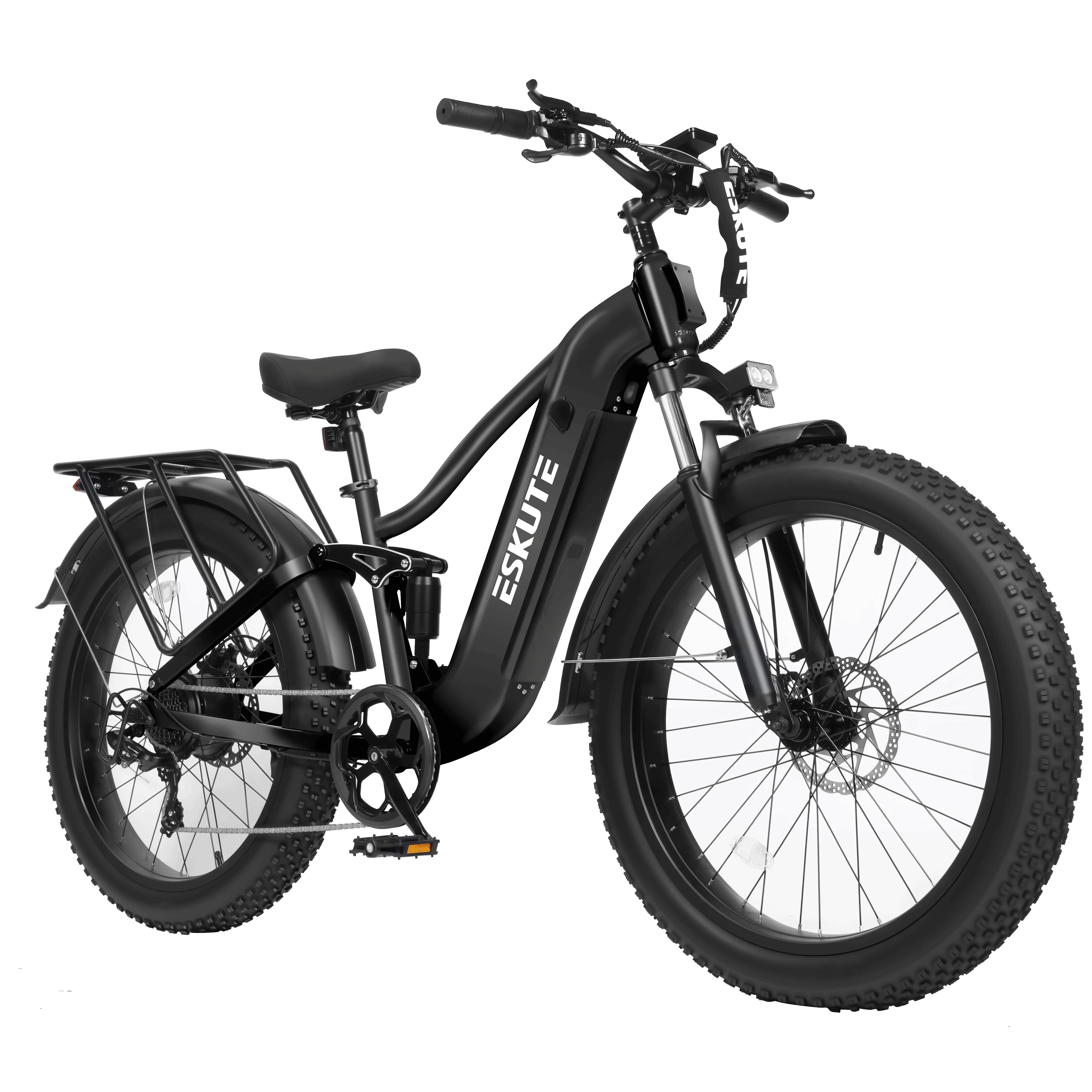 ESKUTE Adult Electric Mountain Bike - Step-Over Athletic Frame, Full Suspension, Adjustable Seat, 1500W Peak Power, 32 MPH, 48V 20.8Ah Removable Battery, 26x4.0 Fat Tires, 80 mi Range, 90% Pre-Assembled for Off-Road Rides