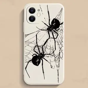 Two Black Spider Pattern Straight Edge Case for iPhone 16 15 14 Pro Max 13 12 11 XR XS Plus Shockproof Non Slip Military-Grade Protection Silicone Cove
