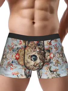 BIIHUDU Men'S Renaissance Underwear - Sexy Medieval Floral & Castle Print Boxer Briefs, Stretchy Polyester Underpants for Cos