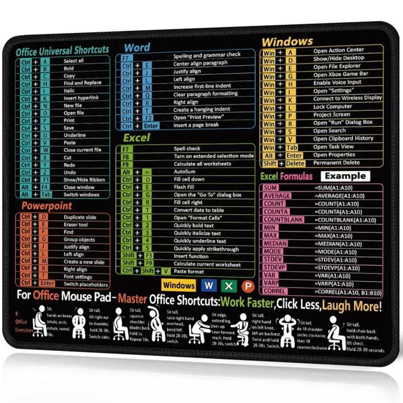 Excel Cheat Sheet Desk Pad, Excel Mouse Pad Shortcuts, Excell Short Cut ...