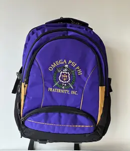 Omega Psi Phi (ΩΨΦ) Fraternity, Purple & gold Stylish, Polyester Fabric Coated College Backpack with laptop sleeves For Men,