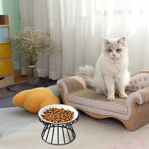 Elevated Ceramic Cat Bowl with Metal Stand – Tilted Pet Feeding Bowl for Cats & Small Dogs, Anti-Vomit & Easy to Clean