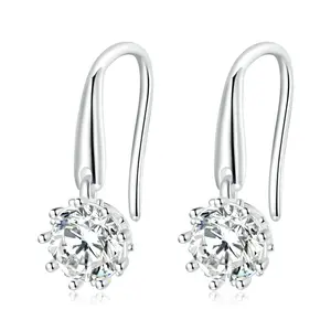 Presentski 925 STERLING SILVER Earrings with 8mm Single Round Hanging Bright White Cubic Zirconia. The Fish Hook Dangly Silver Drop Earrings are a Lovely Gift for Her.